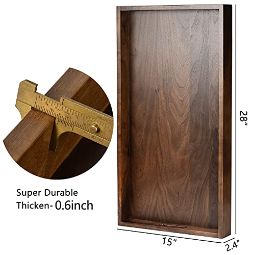 28"x15" XL Handmade Black Walnut Wood Ottoman Tray with Handle - size: 28" x 15" x 2.4"