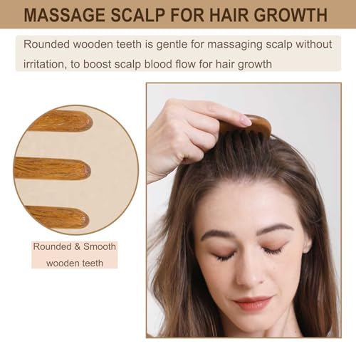 Wide Tooth Wooden Detangling Comb for Scalp and Hair - Green Sandalwood for Women and Men - style: I Love You