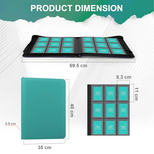 Toploader Binder, 9-Pocket 288 Cards Holder for 3"x4" Rigid Card Sleeves - color: 9Cyan5