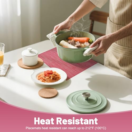 Placemats Set of 6，Christmas Decoration Non-Slip PVC Weave Table Mats Easy to Clean，Heat Resistant Place Mats for Kitchen Dining Table Decoration Indoor Outdoor，Red - color: Red