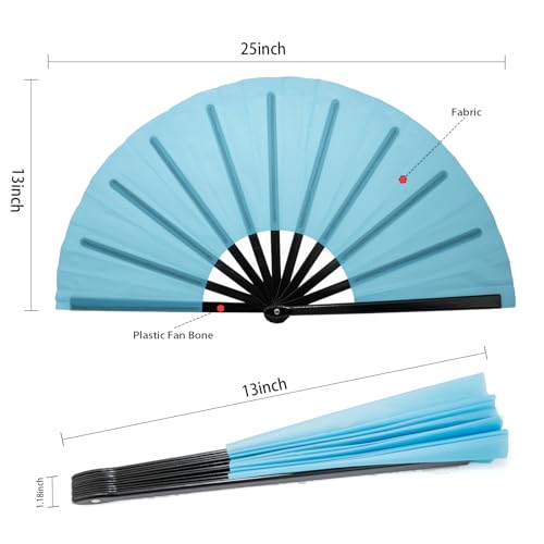 QIRMIZI 10PCS Large Folding Hand Rave Fan - Popping Fan Clacking Fans for Chinese Kung Fu, Tai Chi, Dance, Music Festivals,Carnivals, Weddings, EDM Events, Parties & Decorations,Light Blue - color: Light Blue