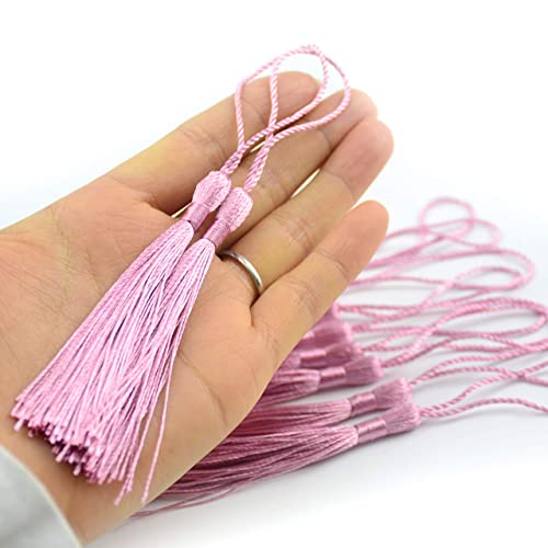 100Pcs 5 Inch Silky Bookmark Tassels for Jewelry, Souvenir(Dark Pink) - color: #6