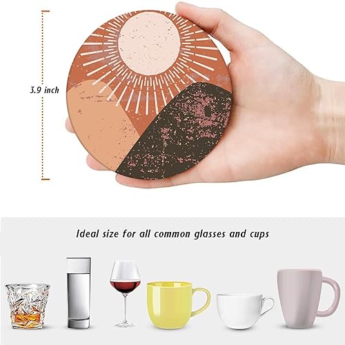 Coasters for Drinks, Set of 6, Ceramic Stone Boho Terracotta Burnt - color: Boho Abstract