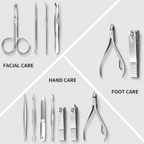 Manicure Set, Stainless Steel Nail Clipper Set with Luxurious Travel Case - color: Silver and Black