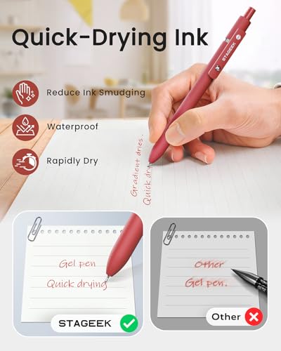 STAGEEK GX3 Red Gel Pens, 6 Pcs Quick Dry Smooth Writing Pen with 3 Refills - color: 6Pcs Red