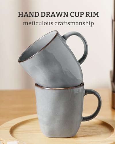 famiware Coffee Mugs Set of 6, Ocean Square 13oz Coffee Cup Set with Handle - color: Ocean Square-Grey, size: 6pcs
