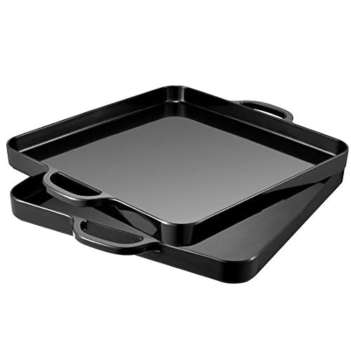 Square Serving Trays with Handles Melamine Black 12.5x12.5 Inch Spill Proof Kitchen Eating Trays Set of 2 for Cafeteria Cafe Food Appeizer Dessert Snack Dinner Lunch Breakfast,TR16-02 - color: Black