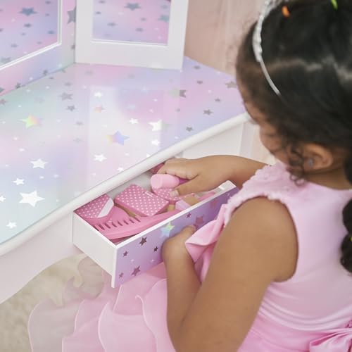 Teamson Kids - Starry Sky Print Gisele Medium Vanity - White/Lavender - color: White/Lavender
