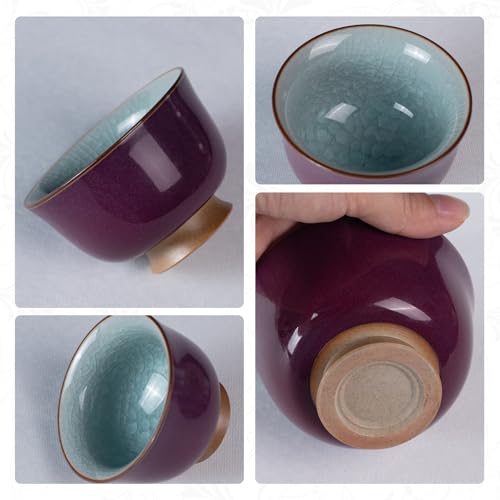 KAMMAK Japanese Tea Cups, 3 Oz Small Handmade Ceramic Teacups, Set of 2 - style: Ice Crackle Glaze-Purple