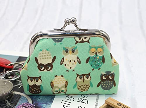 Lovely Owls Pattern Coin Purse- Mini Owl Design Clasp Pouch Wallet Key Bags Money Bag, Perfect Present for Girls Purses Women Wallets Buckle Party Favors - color: green