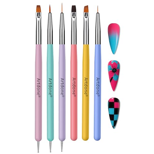 Artdone Nail Art Brushes 6PCS Double-ended Nail Art Brushes Kit Nail Art Gel Polish Liner Brushes Design Pen For Nail Drawing And Nail Paint Brushes Small Detail Brushes - color: 6 PCS