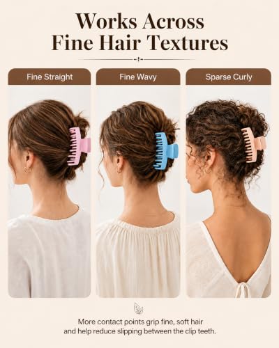 Mesovor 4 Pack 3.5" Double Row Teeth Claw Clips for Thin Fine Hair Non-Slip - color: Colorful Matte