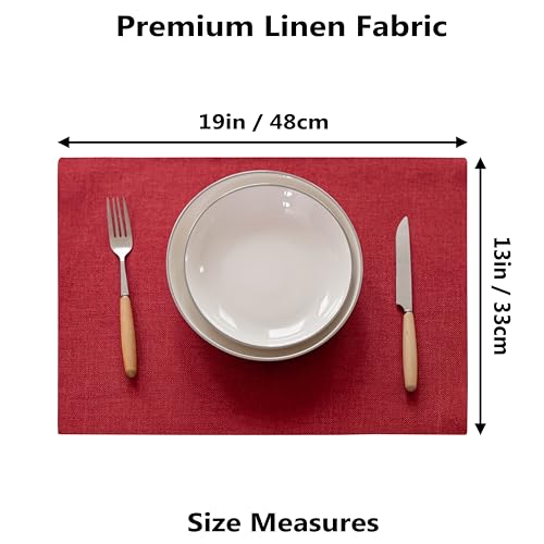 Demetex Red Placemats Set of 8 Fade Resistant Linen Placemats Modern Decorative Table Placemat for Holiday Wedding Birthday, 13x19 inch, Wine Red - color: Red, size: Placemats set of 8