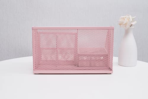 Annova Mesh Desk Organizer Office with 7 Compartments + Drawer/Desk Tidy Candy/Pen Holder/Multifunctional Organizer (Light Pink) - color: Light Pink