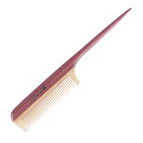 Breezelike Fine Tooth Hair Comb, Wooden Tail Comb for Women - color: Sheep Horn Teeth and Purpleheart Handle