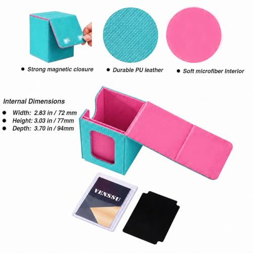 Venssu MTG Deck Box with Commander Display, Fits TCG Cards (Turquoise&Pink) - color: Turquoise and Pink