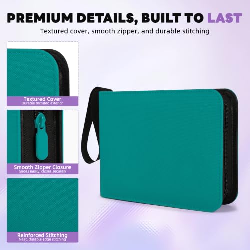 2 Pocket Mini Card Binder - Small Trading Card Album with Zipper,80 Pockets PU Leather Holder, Side-Loading Small TCG Binder for Standard Anime & Sports Cards - color: Teal Green, size: 2-Pocket