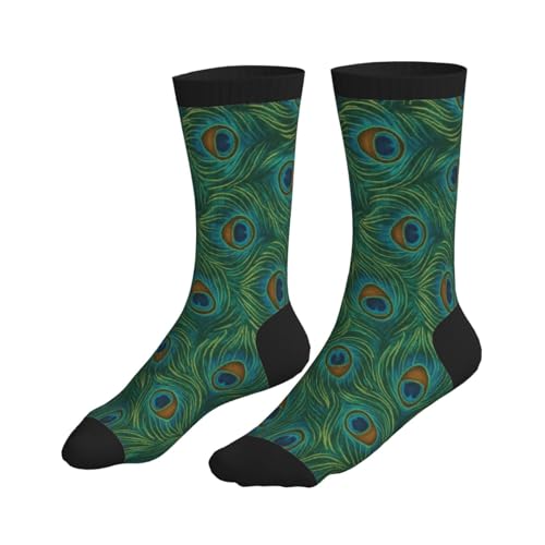 Crew Athletic Socks Funny Crazy Casual Sports Novelty Dress Socks for Women Men Running Hiking - color: Green Peacock