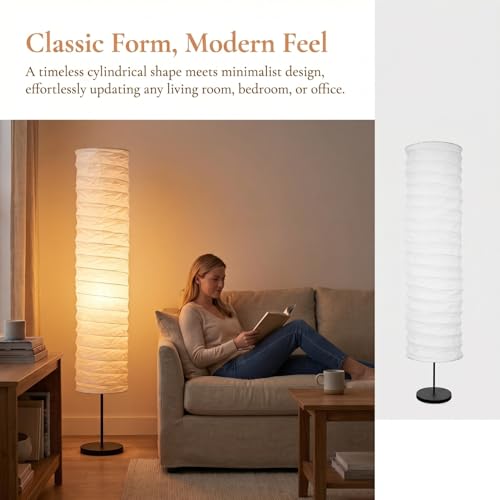 PATKAW 1 PCS Rice Paper Lamp Shade, Japanese Floor Lamp Cover Replacement, 37.3 Inch Tall Standing Lantern Light Shades, Foldable Cylinder Fixture for Living Room Bedroom Study Decoration