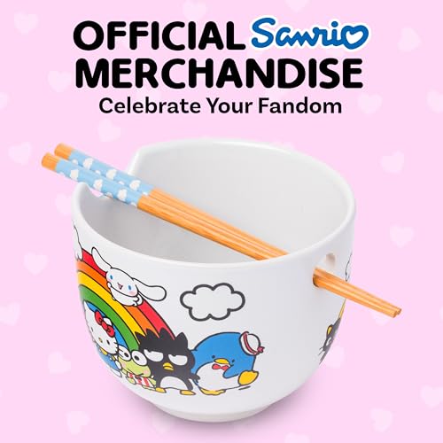 Silver Buffalo Sanrio Hello Kitty & Friends, Ramen Bowl w Chopsticks, 20oz - color: Hello Kitty and Friends Rainbow, size: 20 Ounces (No Spoon)