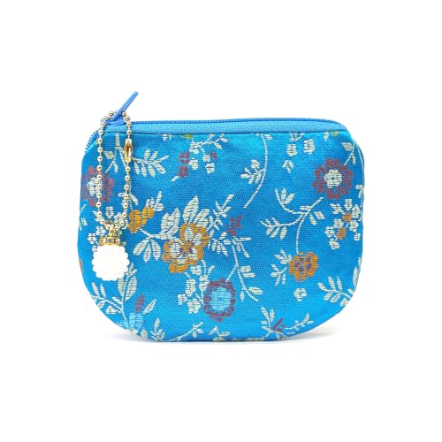Handmade Women Coin Purse Brocade Zipper Wallet Rosary Pouch Silk Jewelry Bag - Sky Blue - color: SkyBlue