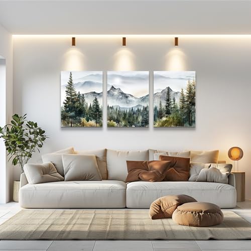 MHARTK66 Wall Art for Living Room Modern Wall Decor for Bedroom Office Decor Abstract Mountain Forest Landscapes Ink Painting 3 Piece Framed Canvas Art Prints Ready to Hang Wall Pictures Home Decor - color: Forest Landscape Painting, size: 12x16inches*3pc
