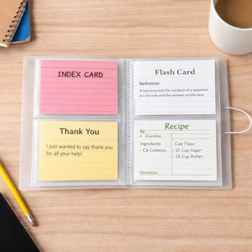SHANGRLA 4x6 Index Card Holder Binder With Clear Sleeves, 200 Card Capacity - size: 4" x 6"