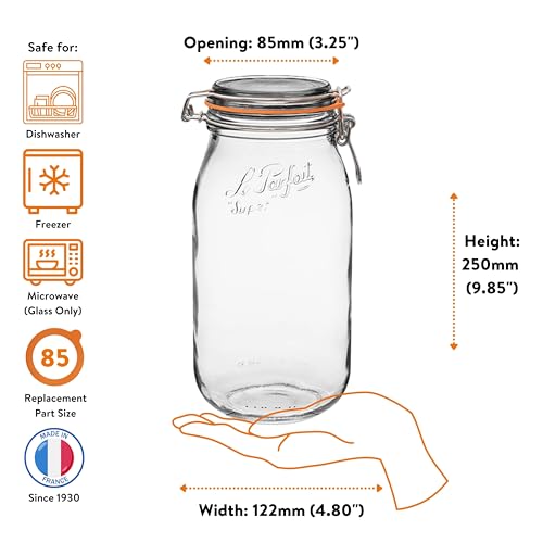 Le Parfait Super Jar 2L (64oz) Glass Canning Jar, Wire Bail Lid, 3 Pack - color: 64oz (Set/3)