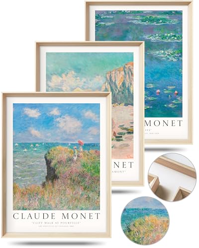 HesenDot Framed Wall Art, Claude Monet Impressionism Canvas Prints Set - color: Framed Monet Waterlily, size: 16"L x 12"W