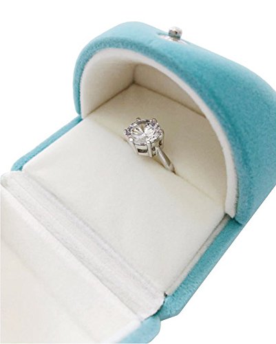 Aqua Teal Velvet Ring Box, Unique Domed Tri-Fold Opening, Proposal Engagement Wedding Ring Presentation Case, Velvet Button Closure, Cream Interior, Premium Gift Box for Diamond Ring - color: Ring Case