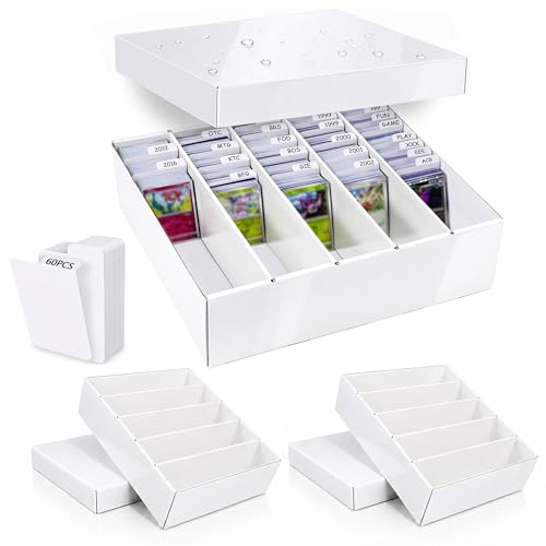 5 Row TCG Bulk Card Storage Box, Laminated Cardboard Storage Box, Holds 4500+ Standard Cards, MTG Card Storage with Dividers for Sports Cards and Trading Cards, 3 Pack - size: 3 piece 15in for Standard