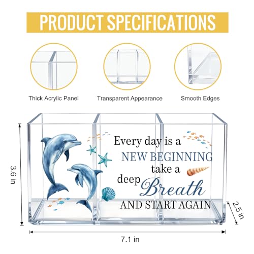 Every Day Is a New Beginning Dolphin Acrylic Pen Cup 3 Compartments - color: Transparent047