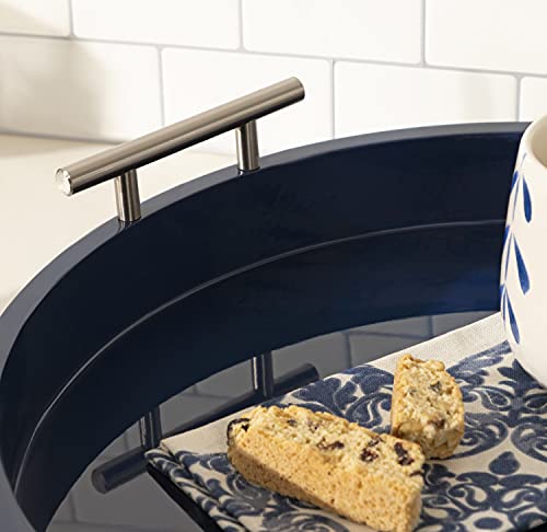 Kate And Laurel Lipton Modern Round Tray; 15.5 Diameter; Navy and Silver; Decorative Accent Tray for Storage and Display - color: Navy Blue/Silver, size: 15.5"