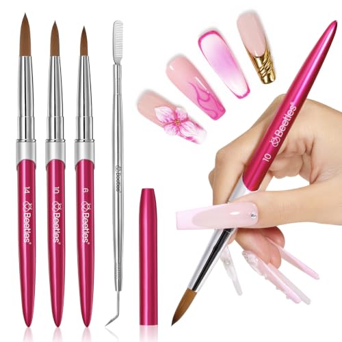 Beetles Acrylic Nail Brush Set, 3Pcs Size 6/10/14 for Acrylic Powder - color: B-Red-3