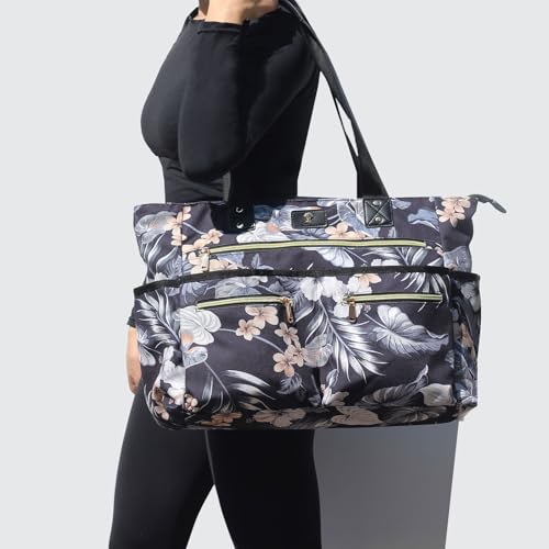 Weekender Bag Carry On Bag Overnight Tote Travel Duffle with 13 Pockets for Travel,Work，Gym,Beach,Teacher,Nurse - color: Black leaf