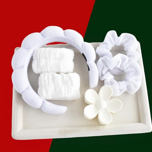 Spa Headband Set Washing and makeup sponge hair hoop suit bath towel cloth for cleaning the face or bath beam. (White, Average code) - color: White