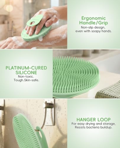 2 Pack Soft Silicone Body Scrubber, Exfoliating Skin Massage Shower Brush - color: Blue+mint