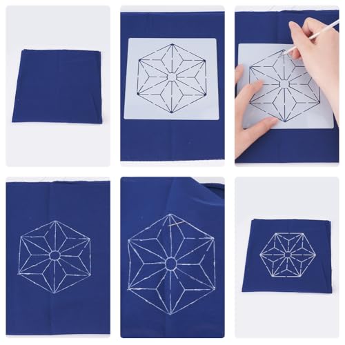 FREEBLOSS 12Pcs 5.5 * 5.5inch Plastic Sashiko Stencils Drawing Stencils Embroidery Patterns 12 Different Geometric Stencils for Embroidery Sashiko Templates for Hand Quilting - style: Geometric Lines