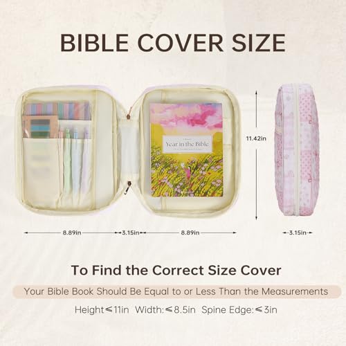 Bible Cover Case for Women Large Bible Cover Bag Quilted Bible Carrying Case for Girls Bible Study Supplies Accessories Christian Gifts for Women (Pink Bow, Large) - color: Pink Bow