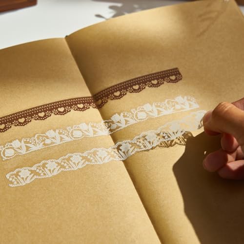 200 Pcs Vintage Brown & White Lace Border Stickers for Scrapbook - style: Brown&White