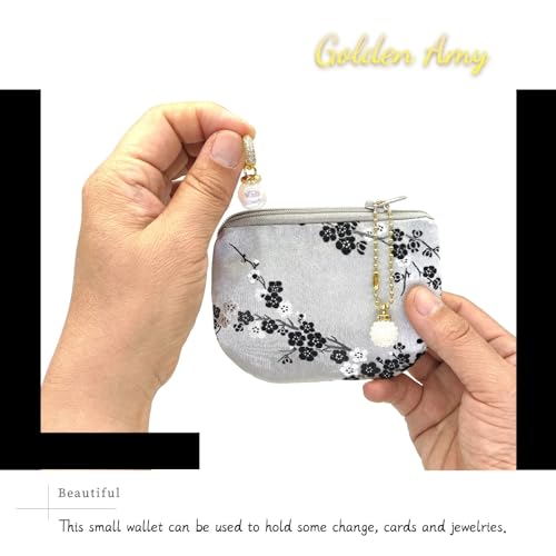 Handmade Women Coin Purse Brocade Rosary Bag Silk Jewelry Pouch Zipper Wallet - White Black - color: White_Black