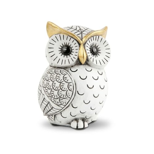 Smadeer Black and White Owl Statue, Small Resin Owl Boho Shelf Decor - color: White