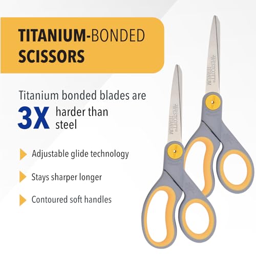 Westcott 8” Titanium Bonded Scissors with Adjustable Glide and Soft Handle, 2-Pack- Durable Multipurpose Scissors for Office, Home, and School Use, Sharp Precision Blades for Everyday Cutting - size: 2-Pack