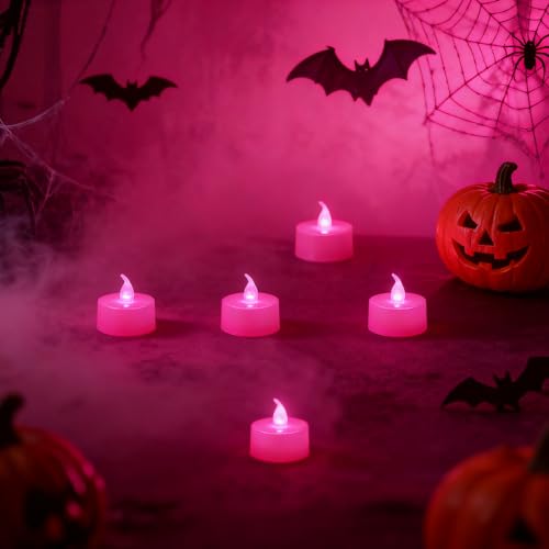 KOABY 24 Pack Pink Light Flameless Tea Lights, Pink Base, Last 100H - color: Pink Light, Pink Base, size: 24 Pack