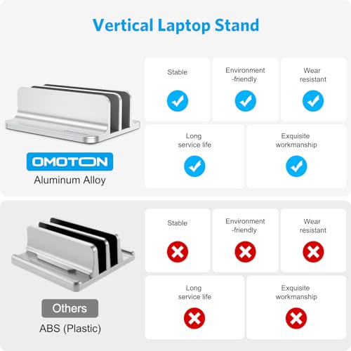 OMOTON Dual Vertical Desk Laptop Stand Holder, Fits MacBook Air/Pro, Silver - color: Silver