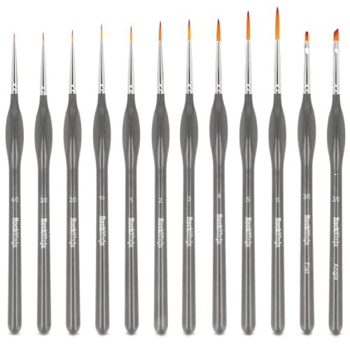 Detail Paint Brush Set, Rock Ninja 12pcs Thin Brushes for Fine Detailing & Art Painting - Acrylic,Watercolor, Oil Miniatures, Scale Models, Airplane Kits, Nail, Line Drawing - color: Gray