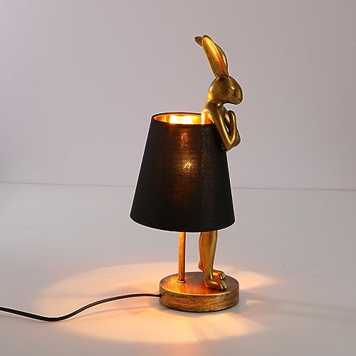 NorDiem LED Bunny Table Lamp, Resin Animal Rabbit Desk Light with Linen Shade, 15.7 Inch Decorative Lamp for Bedroom, Office & Kids Room (15.7" Black Shade) - color: 15.7" Black Shade