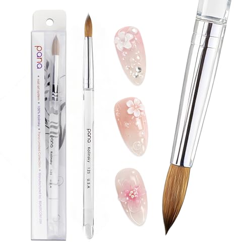 PANA Pure Kolinsky Hair Nail Brush - Round Clear Acrylic Handle (Size 12) - Nail Brush for Nail Application, Nail Extension, Manicure Pedicure Salon Beginner and Professional - color: Clear, size: Size 12