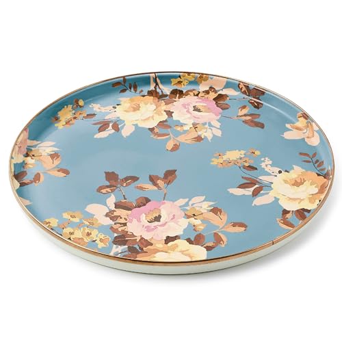 MACKENZIE-CHILDS Enamel Round Tray, Decorative Serving Platter for Food and Drinks, Wild Rose Slate - color: Slate Wild Rose