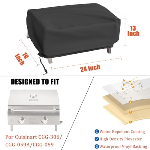 Tabletop Grill Cover for Cuisinart CGG-306 CGG-059A Pit Boss 10697 75275 PB150PPG PB336GS PB100P1 Blackstone 22 inch Table Top Royal Gourmet PD1301R - size: 24"L x 19"W x 13"H